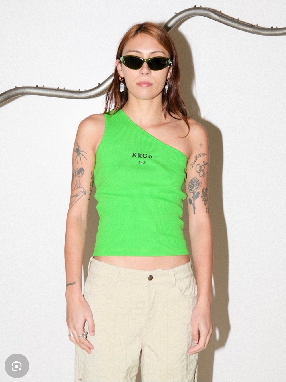 KkCo Pierced One Shoulder Rib Tank in Lime M